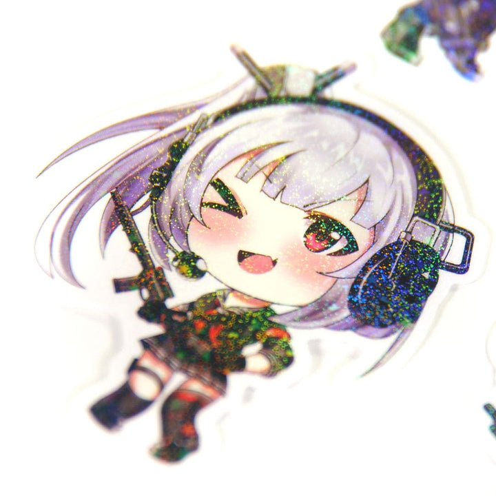 KTactical Anime Tactical Gun Girl Kawaii Waterproof Holographic Sparkle Sticker Set (8 Pack) - Bang Bang Airsoft