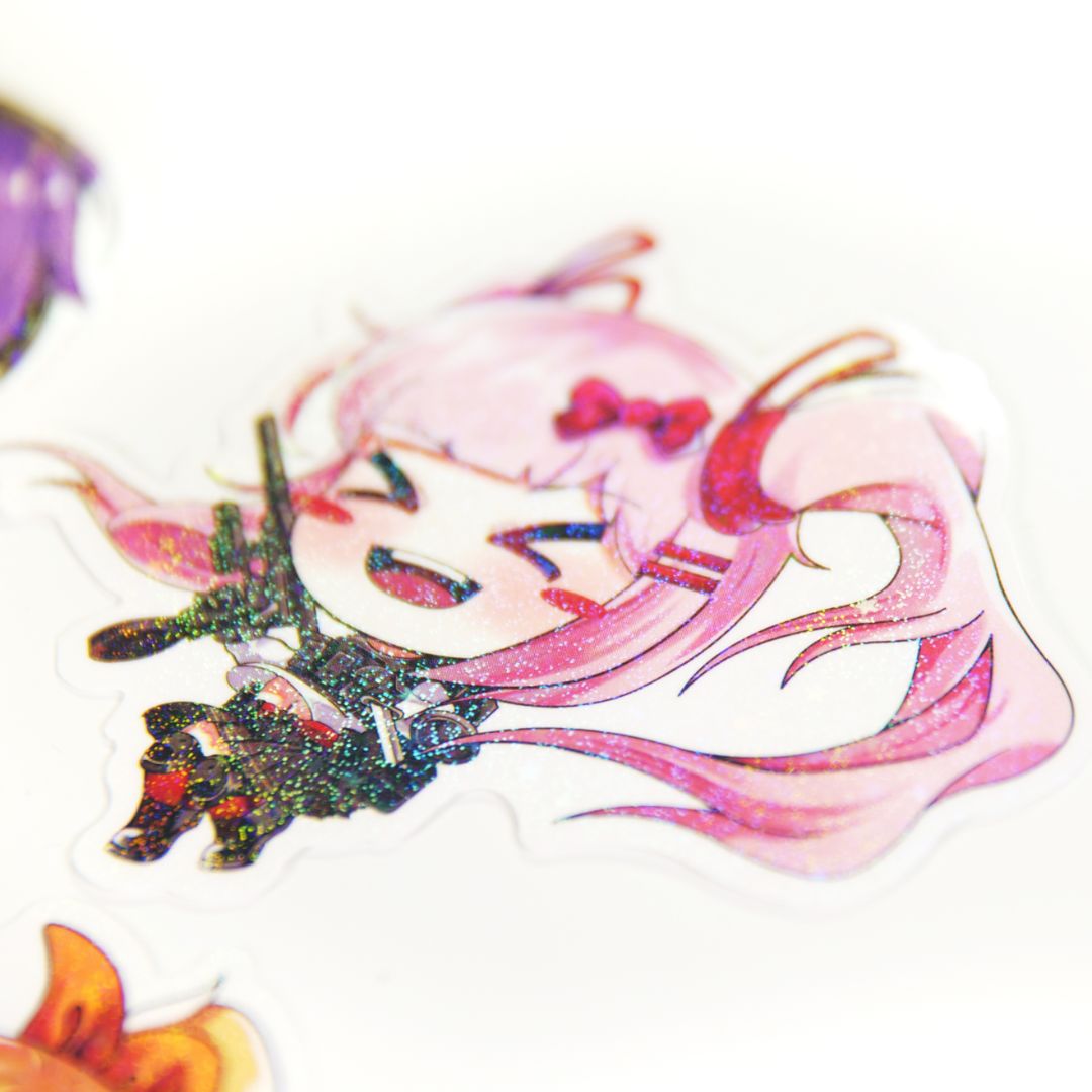 KTactical Anime Tactical Gun Girl Kawaii Waterproof Holographic Sparkle Sticker Set (8 Pack) - Bang Bang Airsoft