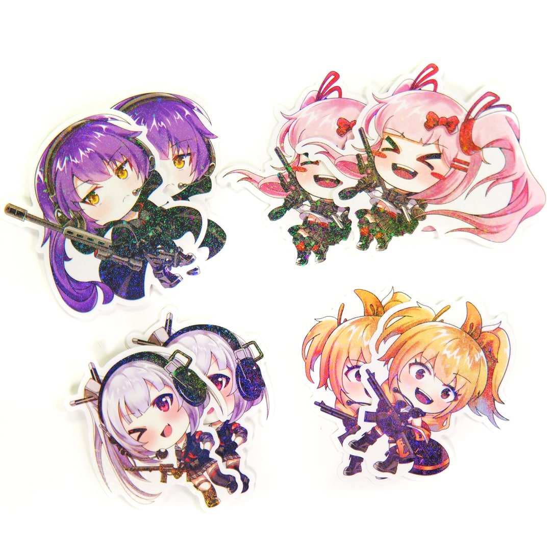 KTactical Anime Tactical Gun Girl Kawaii Waterproof Holographic Sparkle Sticker Set (8 Pack) - Bang Bang Airsoft