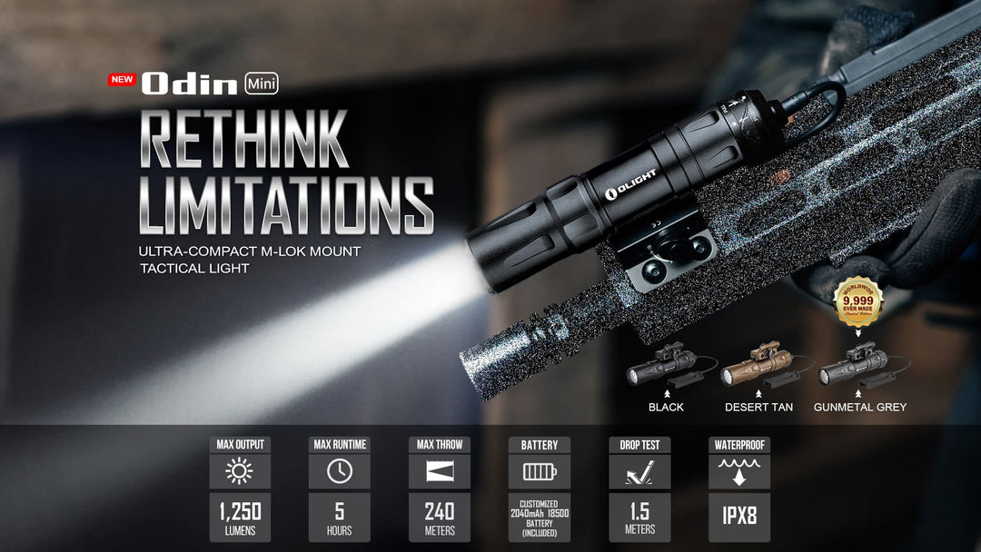 OLIGHT Odin Mini LED Flashlight with M - Lok Mount and Tail Switch - Bang Bang Airsoft