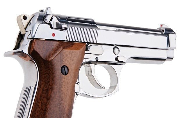 SRC M92 SR92 Platinum GBB Airsoft Pistol (Silver, Wood Grip) - Bang Bang Airsoft