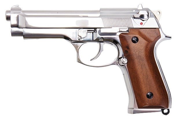SRC M92 SR92 Platinum GBB Airsoft Pistol (Silver, Wood Grip) - Bang Bang Airsoft