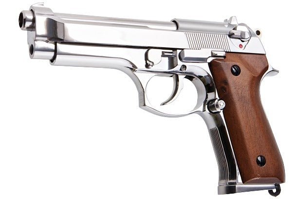 SRC M92 SR92 Platinum GBB Airsoft Pistol (Silver, Wood Grip) - Bang Bang Airsoft