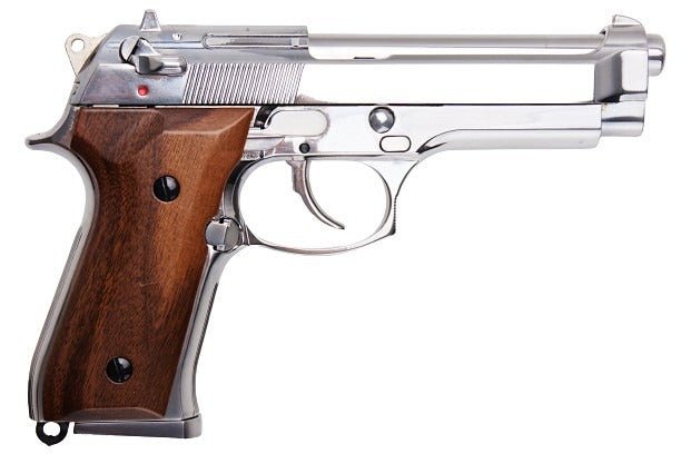 SRC M92 SR92 Platinum GBB Airsoft Pistol (Silver, Wood Grip) - Bang Bang Airsoft