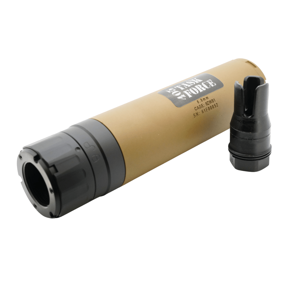 Task Force SLX MG 6.8 Style Dummy QD Suppressor w/ Muzzle Brake - FDE - Bang Bang Airsoft