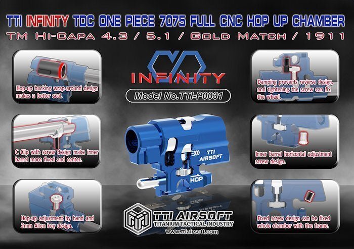 TTI AIRSOFT Infinity One Piece Full CNC TDC Hop - Up Chamber for TM Hi - Capa - Gold - Bang Bang Airsoft