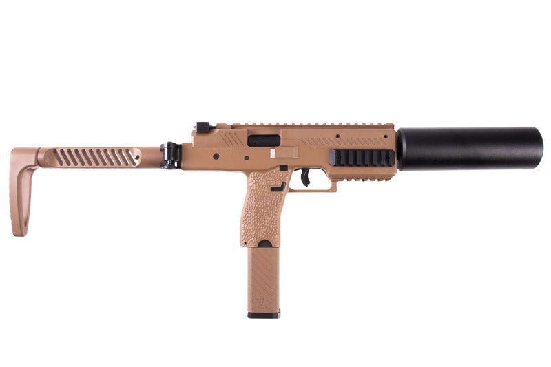 Vorsk VMP - 1 GBB SMG with 2 Magazines & Suppressor - Tan - Bang Bang Airsoft