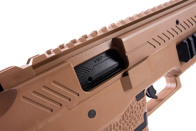 Vorsk VMP - 1 GBB SMG with 2 Magazines & Suppressor - Tan - Bang Bang Airsoft