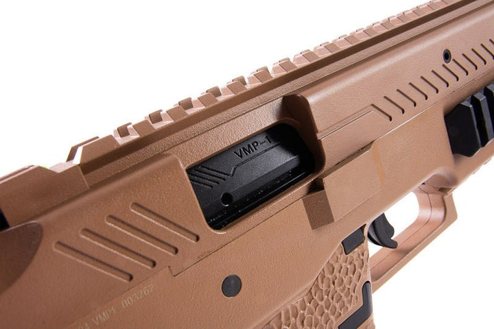 Vorsk VMP - 1 GBB SMG with 2 Magazines & Suppressor - Tan - Bang Bang Airsoft