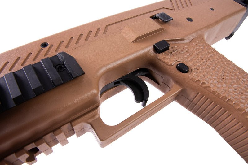 Vorsk VMP - 1 GBB SMG with 2 Magazines & Suppressor - Tan - Bang Bang Airsoft