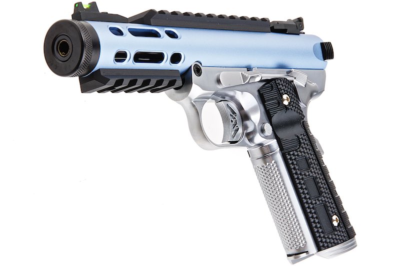 WE 1911 Galaxy Green Gas Airsoft Pistol - Blue Slide with Silver Frame - Bang Bang Airsoft