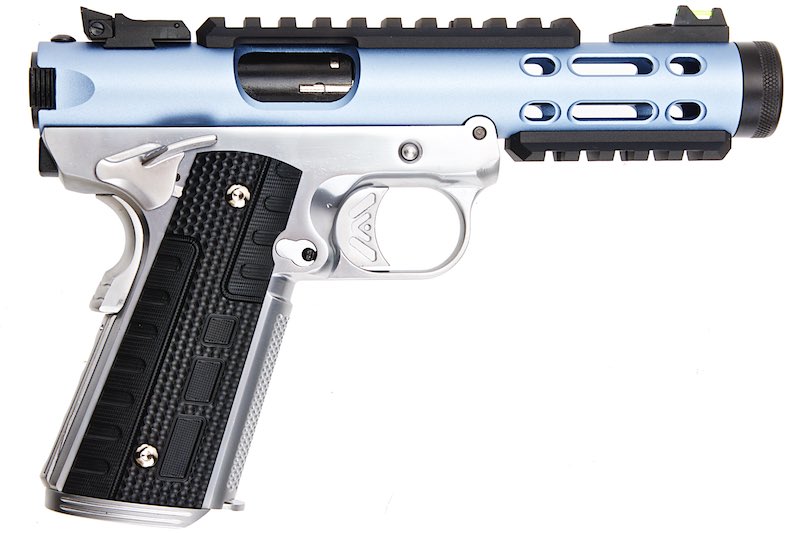 WE 1911 Galaxy Green Gas Airsoft Pistol - Blue Slide with Silver Frame - Bang Bang Airsoft