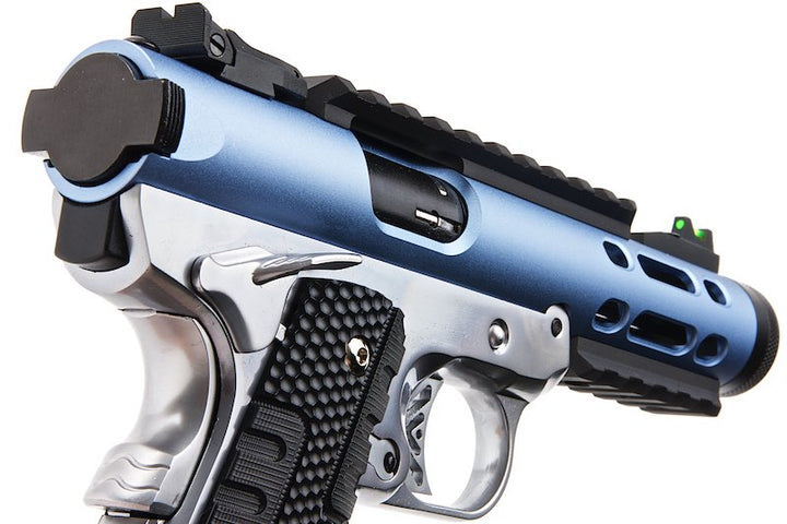 WE 1911 Galaxy Green Gas Airsoft Pistol - Blue Slide with Silver Frame - Bang Bang Airsoft