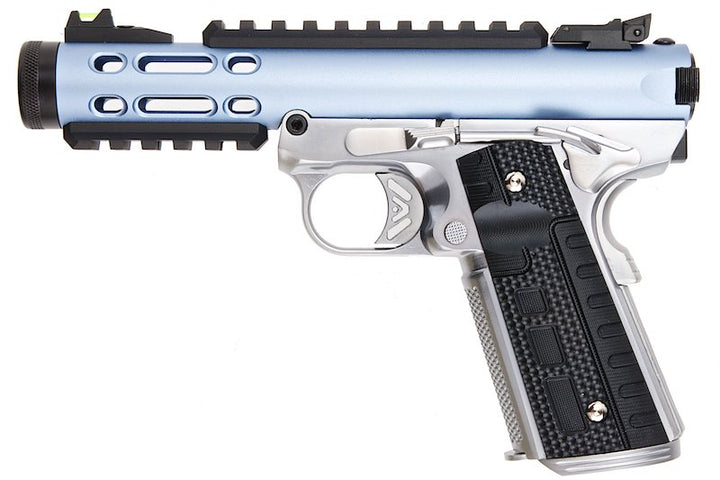 WE 1911 Galaxy Green Gas Airsoft Pistol - Blue Slide with Silver Frame - Bang Bang Airsoft