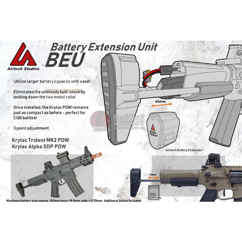 Airtech Studios Battery Extension units BEUs for Krytac Trident MKII PDW & Alpha SDP PDW - Black - Bang Bang Airsoft