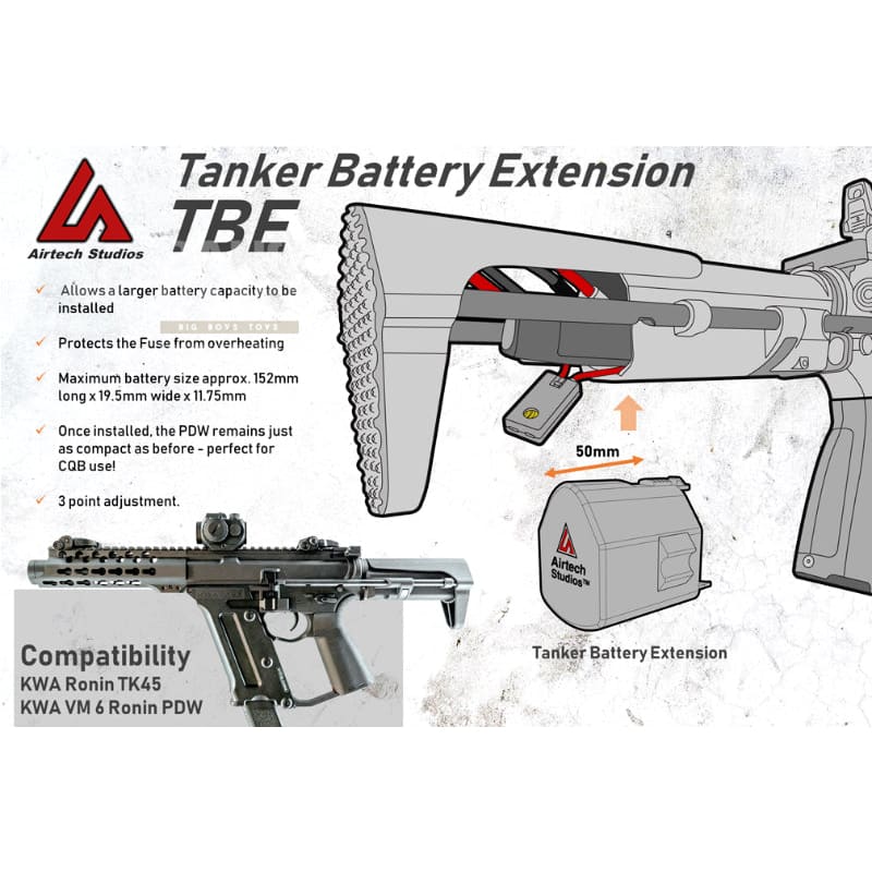 Airtech Studios Battery Extension units BEUs for KWA VM 6 Ronin PDW and TK45 PDW AEG - Black - Bang Bang Airsoft