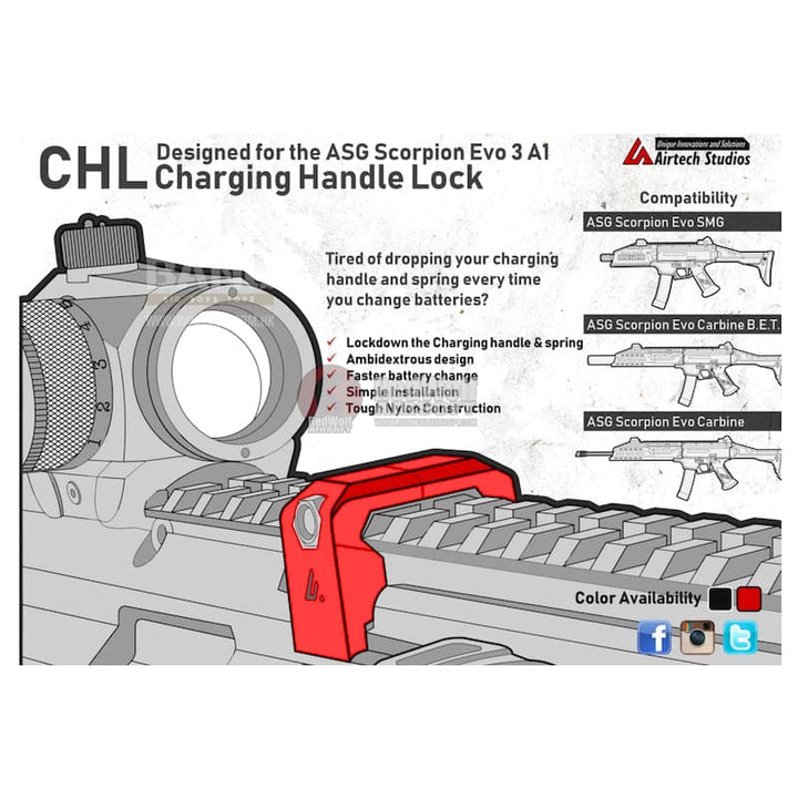 Airtech Studios CHL Charging Handle Lock for ASG Scorpion EVO3A1 SMG/ Carbine B.E.T. / EVO3A1 Carbine - Bang Bang Airsoft