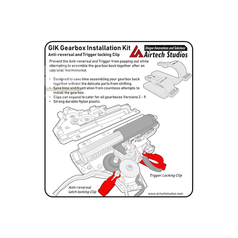 Airtech Studios GIK Gear Installation Tool (Anti - reversal and Trigger Locking Clip) for All AEG - Red - Bang Bang Airsoft