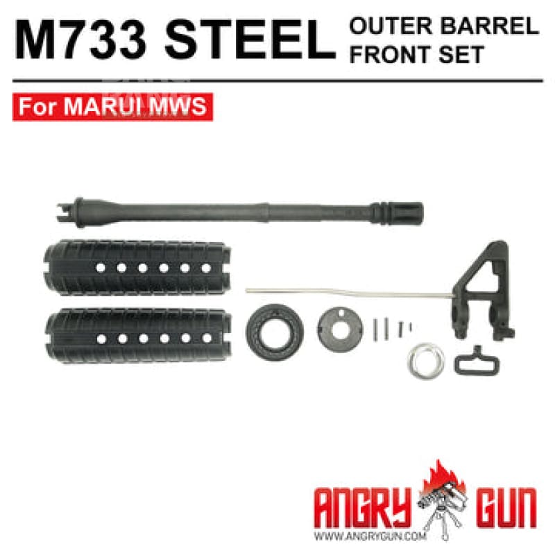 Angry Gun M733 Style Steel 11.5 Inch Outer Barrel Front Set for Tokyo Marui M4 MWS GBBR - BK - Bang Bang Airsoft
