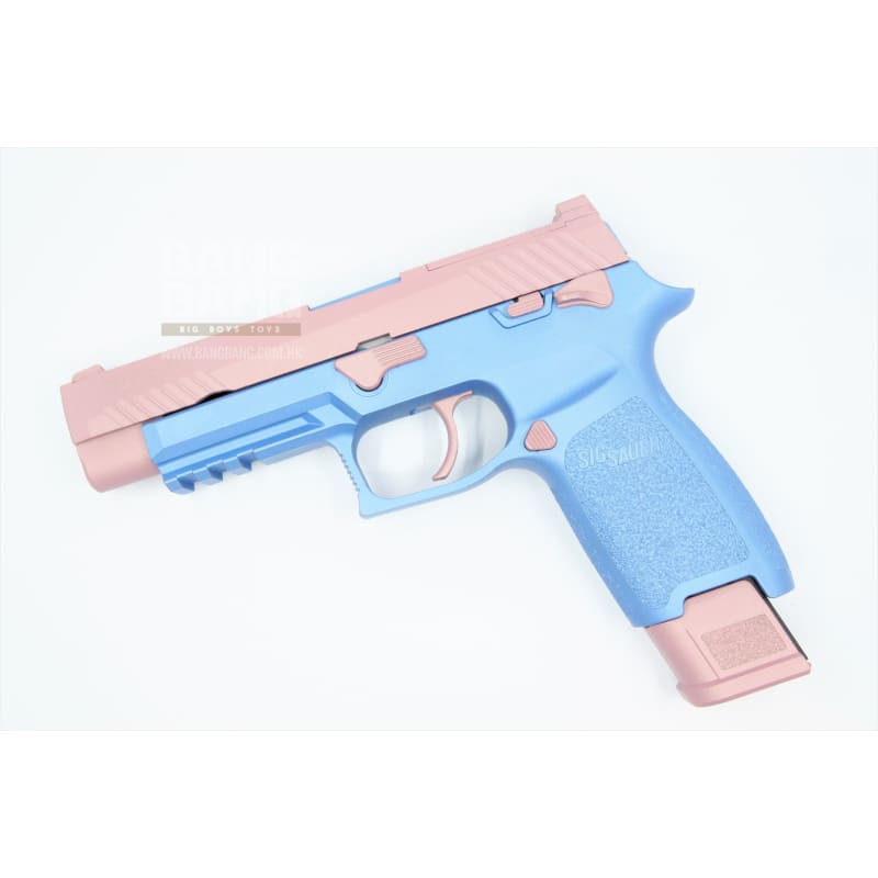 BANG BANG CUSTOM SIG AIR P320 M17 6MM GBB PISTOL (CERAKOTE PINK CHAMPAGNE SLIDE & POLAR BLUE Frame) - Bang Bang Airsoft