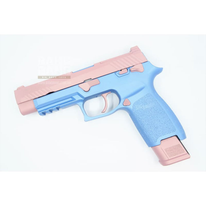 BANG BANG CUSTOM SIG AIR P320 M17 6MM GBB PISTOL (CERAKOTE PINK CHAMPAGNE SLIDE & POLAR BLUE Frame) - Bang Bang Airsoft