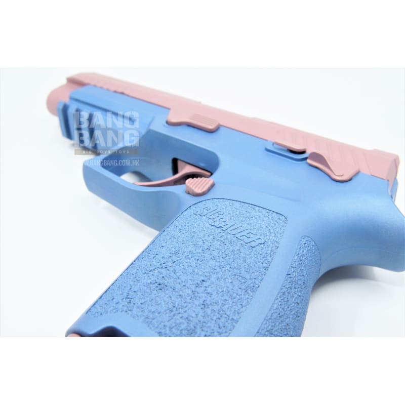 BANG BANG CUSTOM SIG AIR P320 M17 6MM GBB PISTOL (CERAKOTE PINK CHAMPAGNE SLIDE & POLAR BLUE Frame) - Bang Bang Airsoft