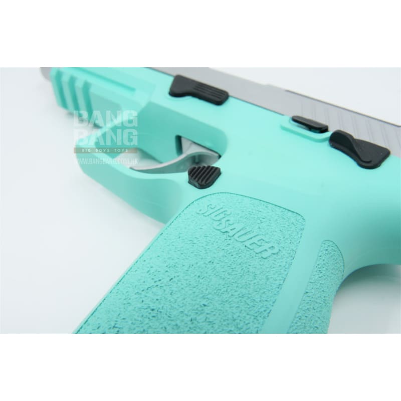 BANG BANG CUSTOM SIG AIR P320 M17 6MM GBB PISTOL (CERAKOTE TIFFANY BLUE FRAME & SLIVER SLIDE) - Bang Bang Airsoft