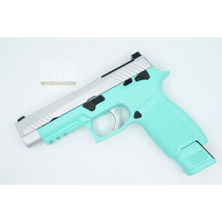BANG BANG CUSTOM SIG AIR P320 M17 6MM GBB PISTOL (CERAKOTE TIFFANY BLUE FRAME & SLIVER SLIDE) - Bang Bang Airsoft