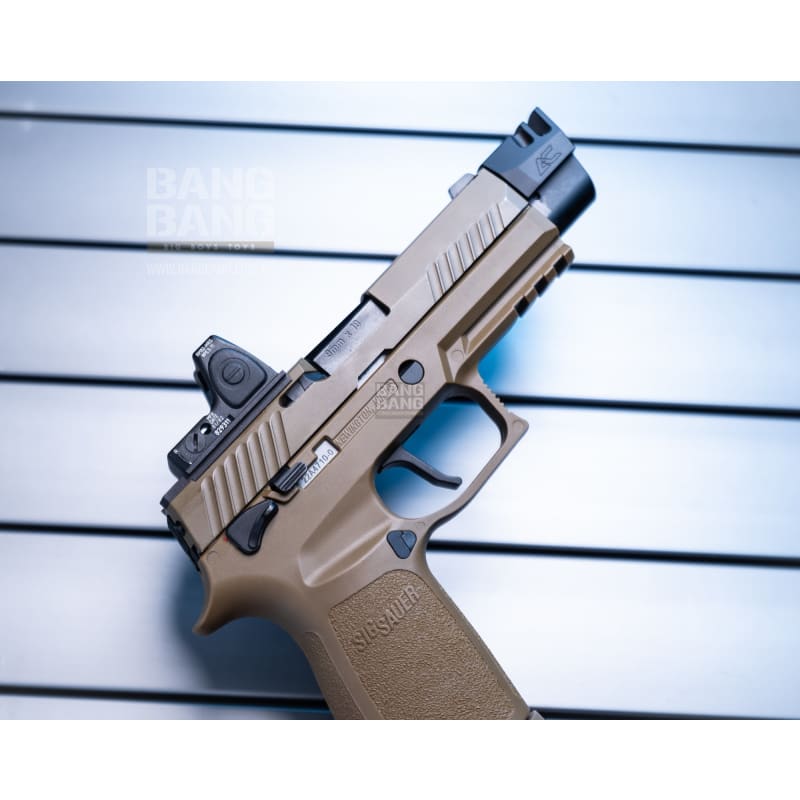 Bang Bang Custom SIG AIR P320 M18 with AC Style Compensator & Red Dot - FDE & Black - Bang Bang Airsoft