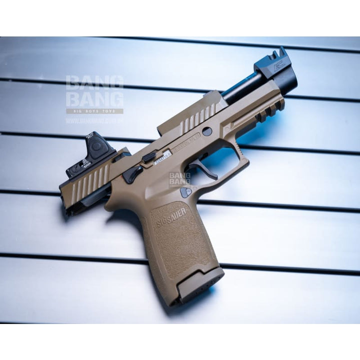 Bang Bang Custom SIG AIR P320 M18 with AC Style Compensator & Red Dot - FDE & Black - Bang Bang Airsoft