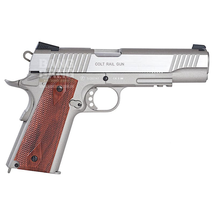 Cybergun Colt 1911 Rail CO2 GBB Pistol - Silver - Bang Bang Airsoft