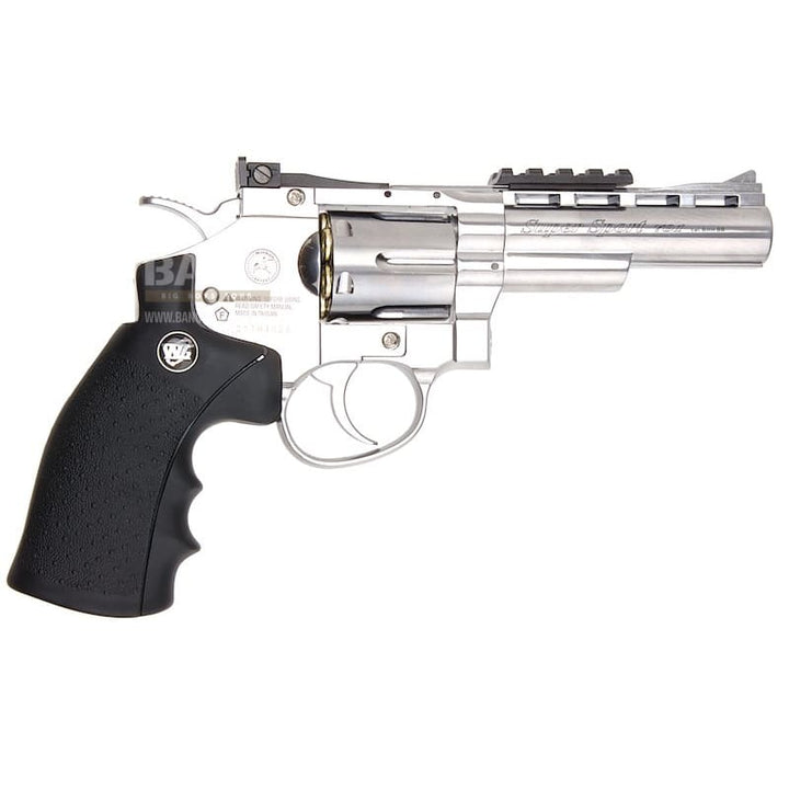 Gun Heaven (WinGun) 701 4 inch 6mm Co2 Revolver (Black Grip) - Silver - Bang Bang Airsoft