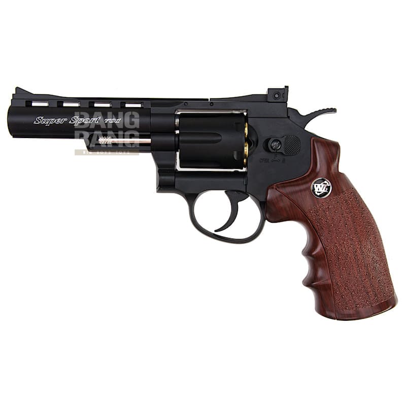 Gun Heaven (WinGun) 701 4 inch 6mm Co2 Revolver (Brown Grip) - Black - Bang Bang Airsoft