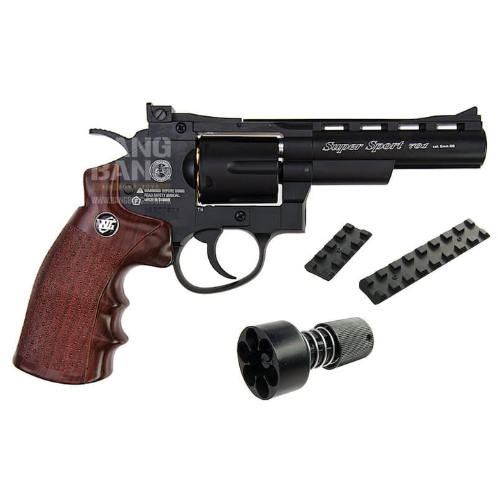 Gun Heaven (WinGun) 701 4 inch 6mm Co2 Revolver (Brown Grip) - Black - Bang Bang Airsoft