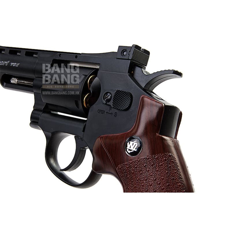 Gun Heaven (WinGun) 701 4 inch 6mm Co2 Revolver (Brown Grip) - Black - Bang Bang Airsoft