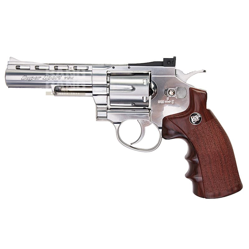 Gun Heaven (WinGun) 701 4 inch 6mm Co2 Revolver (Brown Grip) - Silver - Bang Bang Airsoft