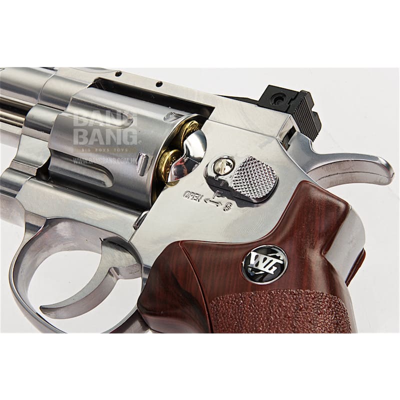 Gun Heaven (WinGun) 701 4 inch 6mm Co2 Revolver (Brown Grip) - Silver - Bang Bang Airsoft