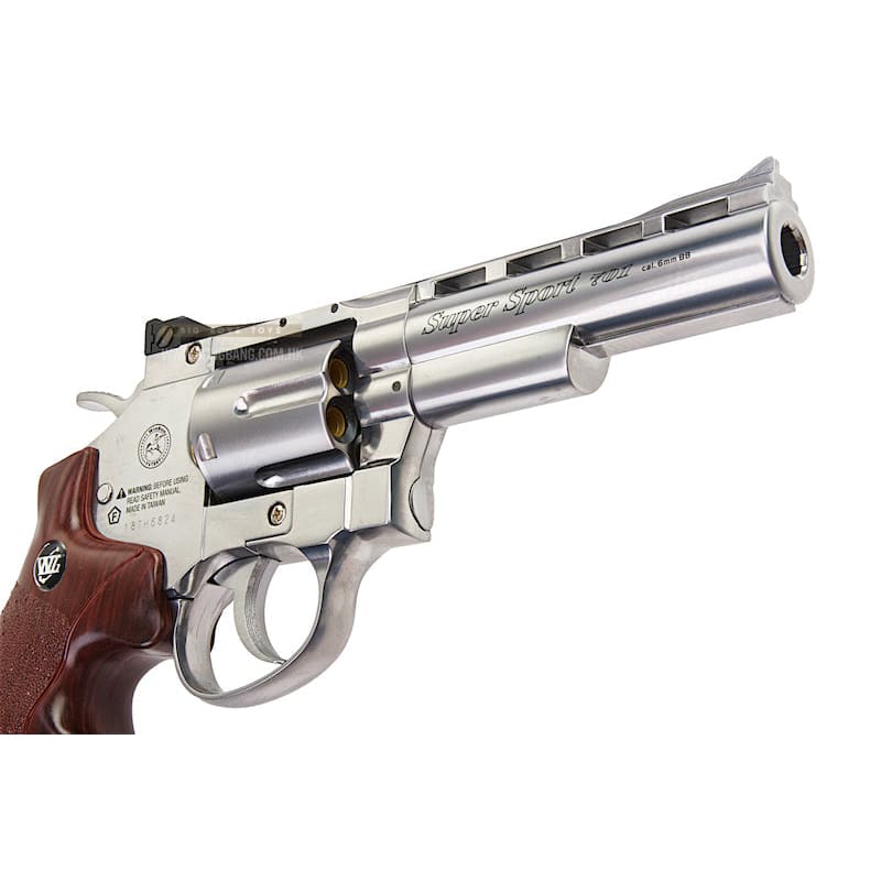 Gun Heaven (WinGun) 701 4 inch 6mm Co2 Revolver (Brown Grip) - Silver - Bang Bang Airsoft