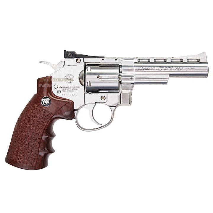 Gun Heaven (WinGun) 701 4 inch 6mm Co2 Revolver (Brown Grip) - Silver - Bang Bang Airsoft