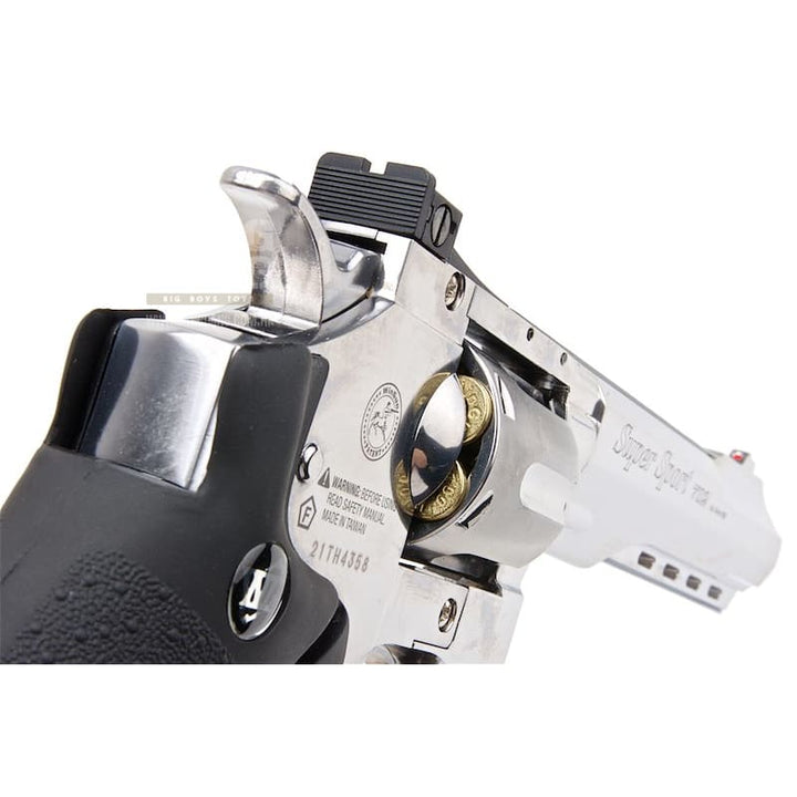 Gun Heaven (WinGun) 702 6 inch 6mm Co2 Revolver (Black Grip) - Silver - Bang Bang Airsoft