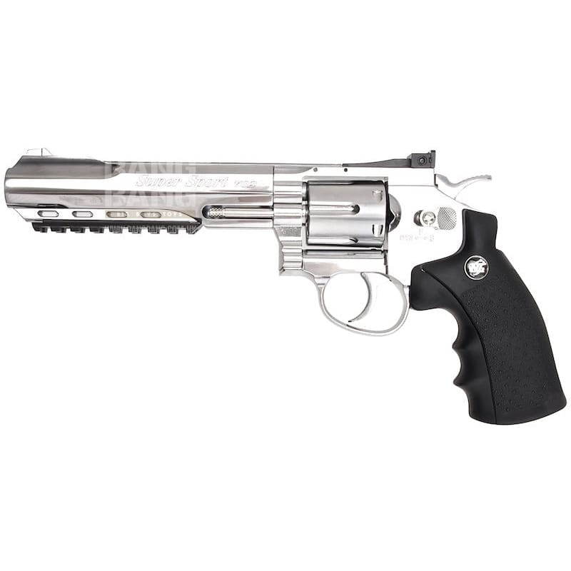 Gun Heaven (WinGun) 702 6 inch 6mm Co2 Revolver (Black Grip) - Silver - Bang Bang Airsoft