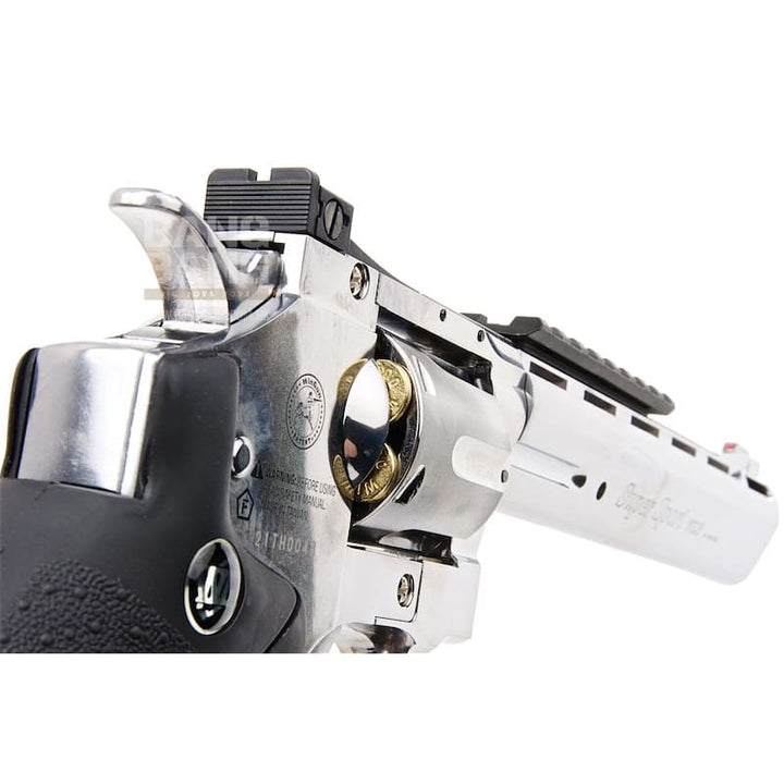 Gun Heaven (WinGun) 703 8 inch 6mm Co2 Revolver (Black Grip) - Silver - Bang Bang Airsoft