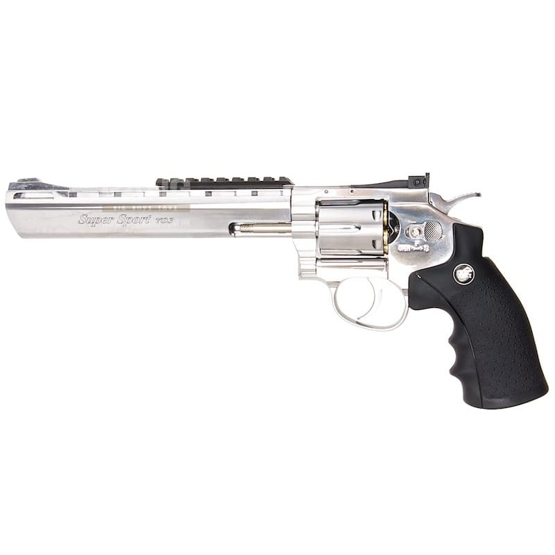 Gun Heaven (WinGun) 703 8 inch 6mm Co2 Revolver (Black Grip) - Silver - Bang Bang Airsoft