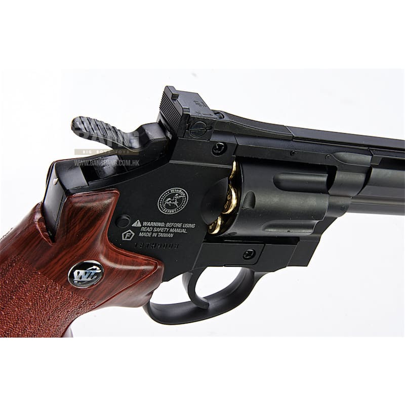 Gun Heaven (WinGun) 703 8 inch 6mm Co2 Revolver (Brown Grip) - Black - Bang Bang Airsoft