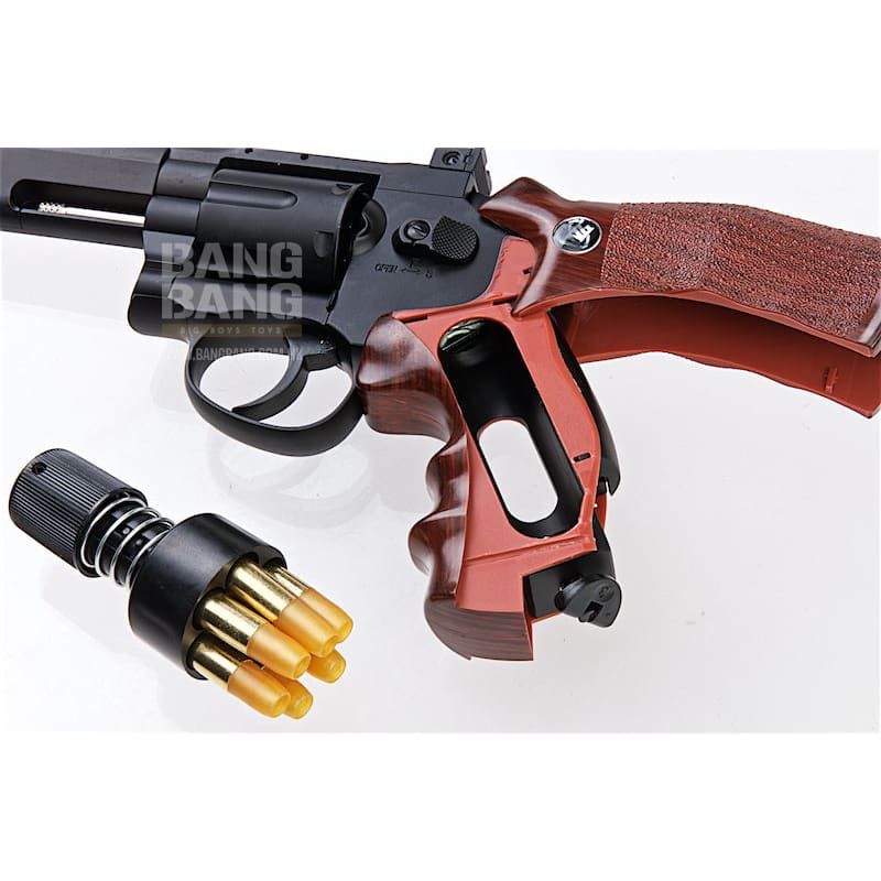 Gun Heaven (WinGun) 703 8 inch 6mm Co2 Revolver (Brown Grip) - Black - Bang Bang Airsoft