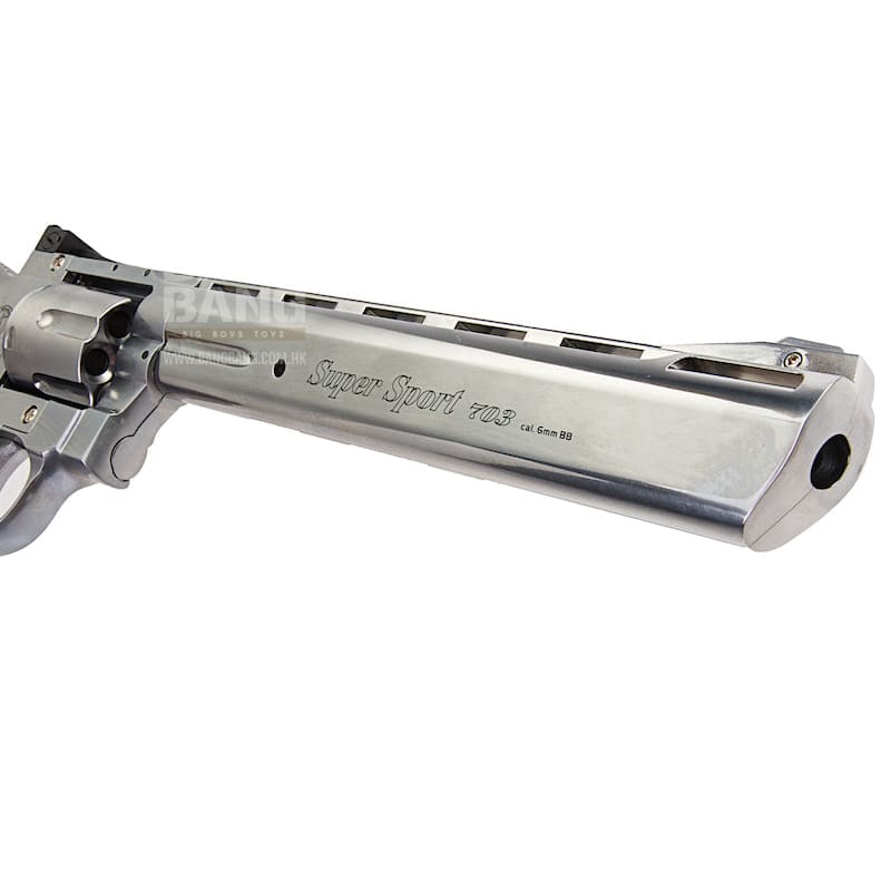Gun Heaven (WinGun) 703 8 inch 6mm Co2 Revolver (Brown Grip) - Silver - Bang Bang Airsoft