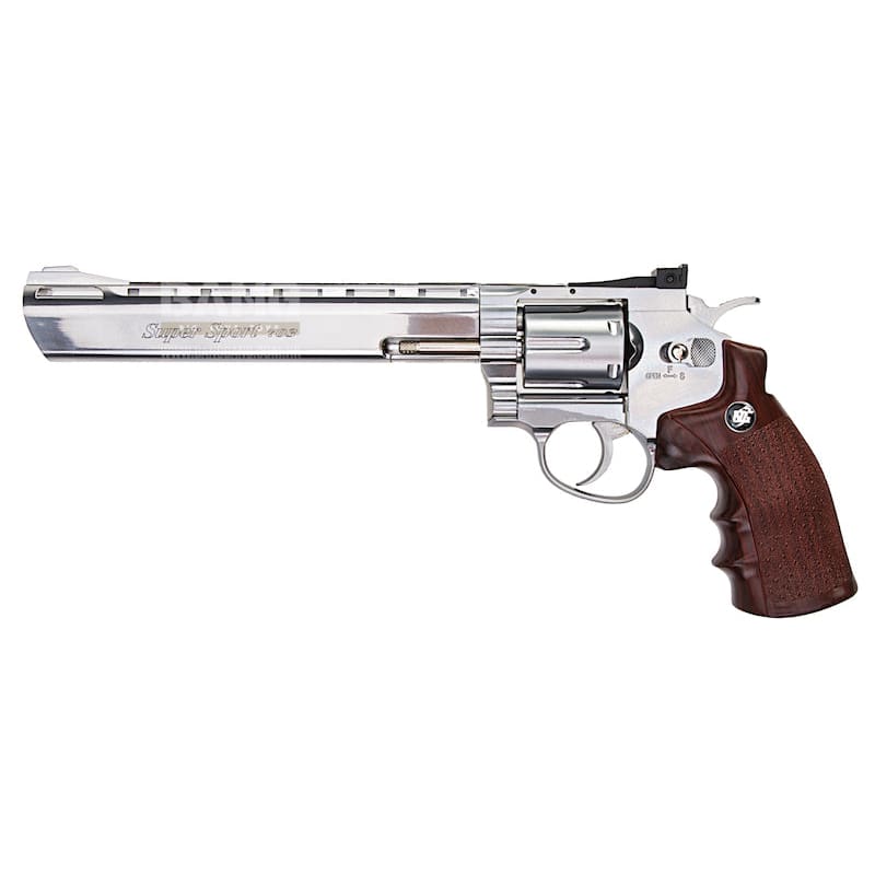 Gun Heaven (WinGun) 703 8 inch 6mm Co2 Revolver (Brown Grip) - Silver - Bang Bang Airsoft
