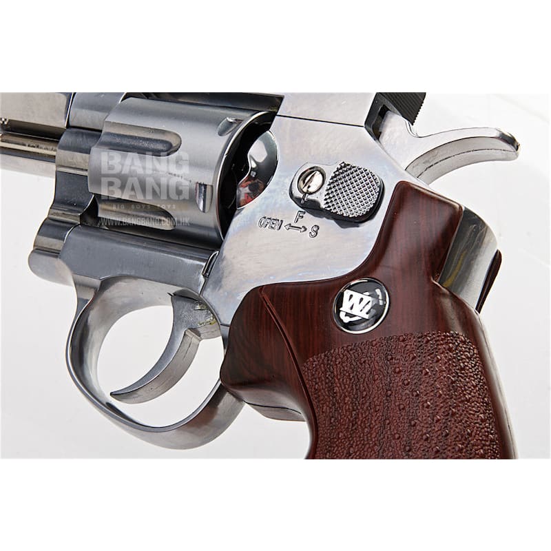 Gun Heaven (WinGun) 703 8 inch 6mm Co2 Revolver (Brown Grip) - Silver - Bang Bang Airsoft