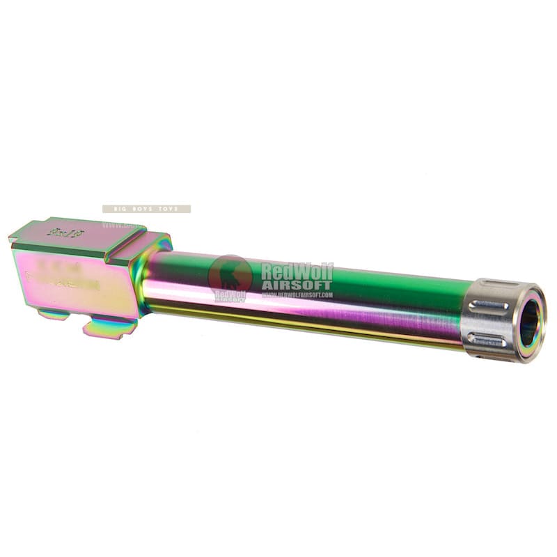 Guns Modify KM G17 Stainless Steel Threaded Barrel with Inner Barrel for Tokyo Marui Model 17 (Rainbow Titanium Nitride) - Tokyo Marui M&P9L Inner Barrel Length - Bang Bang Airsoft