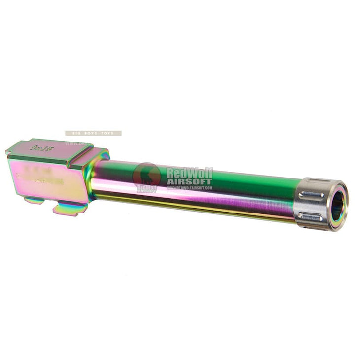 Guns Modify KM G17 Stainless Steel Threaded Barrel with Inner Barrel for Tokyo Marui Model 17 (Rainbow Titanium Nitride) - Tokyo Marui M&P9L Inner Barrel Length - Bang Bang Airsoft